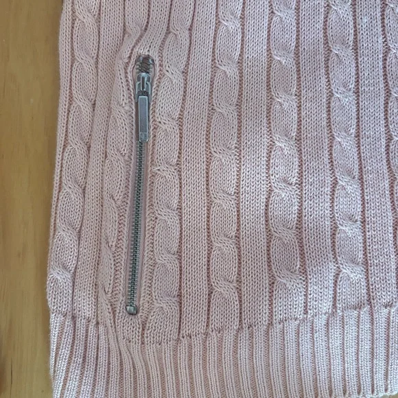 Lauren Ralph Lauren Pink Cable Knit Full Zip Sweater Silver Crest Logo Sz M - Picture 5 of 11